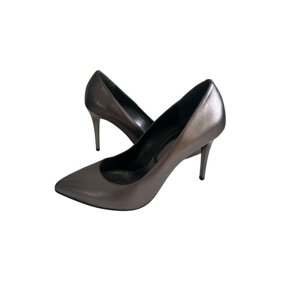 ROBERTO CAVALLI Just Cavalli Pewter Silver Leather Heels Size 9 / 39 - Picture 7 of 7